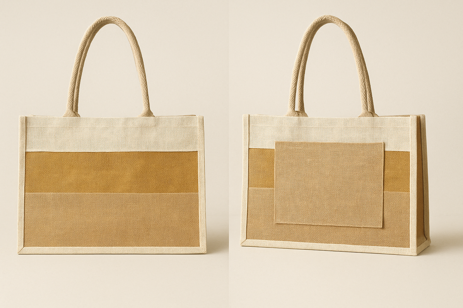 The Harmony Tote – Two-Tone Jute Bag with Front Pocket