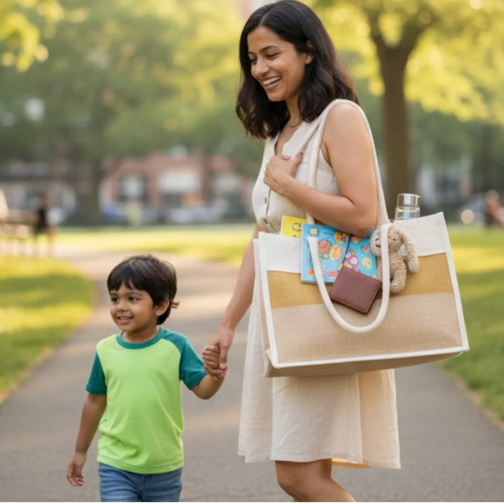 The Harmony Tote – Two-Tone Jute Bag with Front Pocket