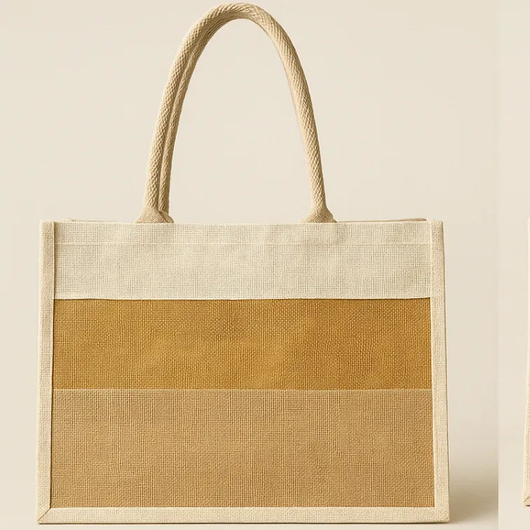The Harmony Tote – Two-Tone Jute Bag with Front Pocket